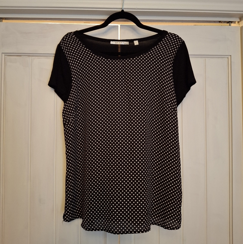 Black & white Swiss dot top.